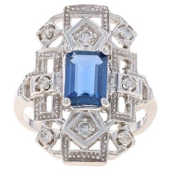 White Gold Sapphire & Diamond Ring - 14k Emerald Cut 1.43ctw