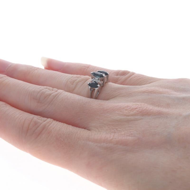 De las mujeres Anillo Oro Blanco Zafiro Diamante 14k Marquesa .90ctw Tres Piedras en venta