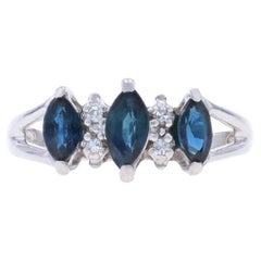 Or blanc Saphir Diamant Bague 14k Marquise .90ctw Three-Stone