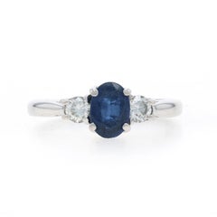 White Gold Sapphire Diamond Ring - 14k Oval 1.20ctw