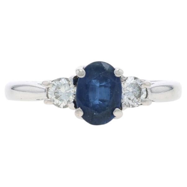 White Gold Sapphire Diamond Ring - 14k Oval 1.20ctw For Sale