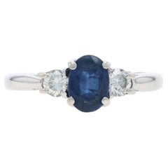 White Gold Sapphire Diamond Ring - 14k Oval 1.20ctw