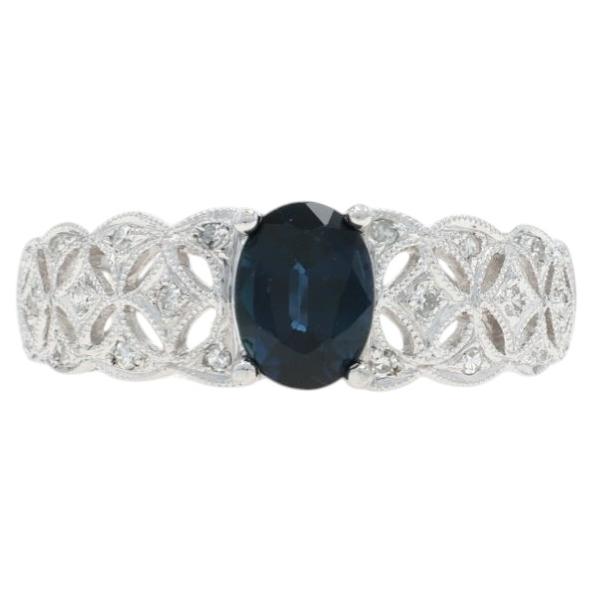 Anillo de oro blanco con diamante zafiro - 14k Oval 1.30ctw Floral en venta