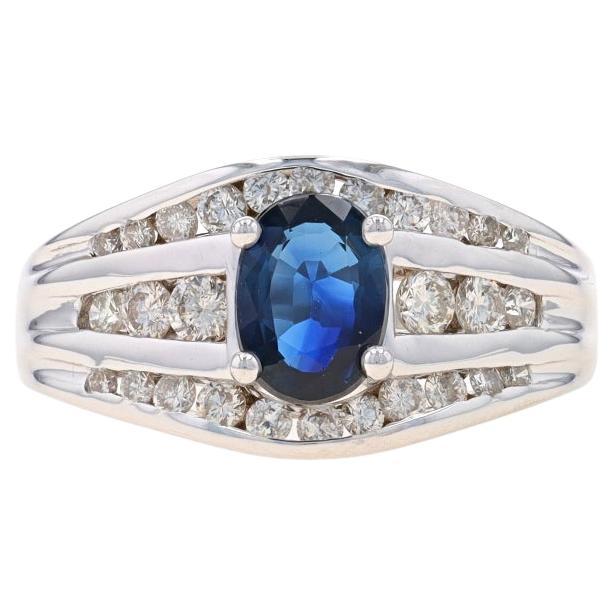 White Gold Sapphire & Diamond Ring - 14k Oval 1.75ctw For Sale