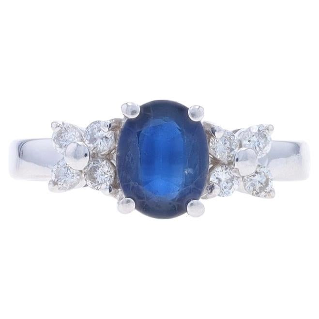 White Gold Sapphire & Diamond Ring - 14k Oval 1.87ctw For Sale