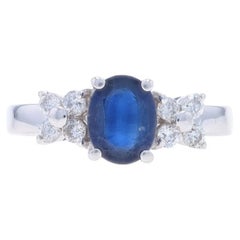 White Gold Sapphire & Diamond Ring - 14k Oval 1.87ctw