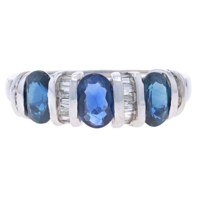 Anello con zaffiro e diamante in oro bianco - 14k Ovale a tre pietre da 2,00ctw