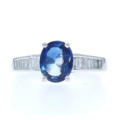 White Gold Sapphire Diamond Ring 14k Oval 2.14ctw Engagement