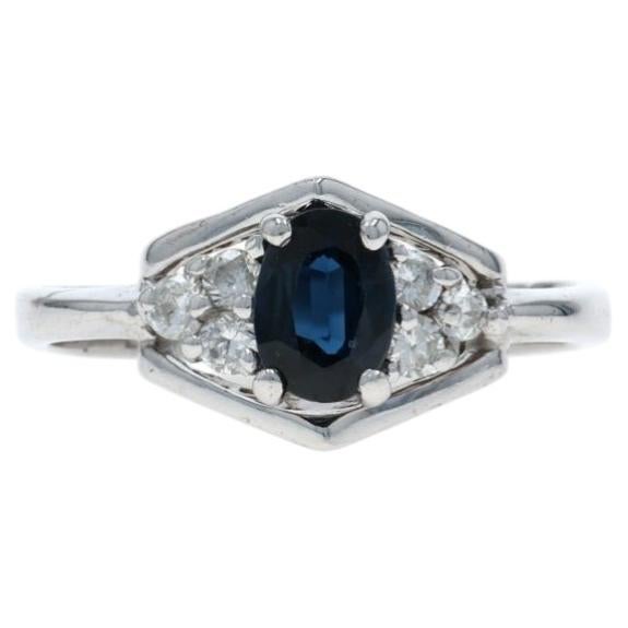 White Gold Sapphire Diamond Ring - 14k Oval .80ctw For Sale
