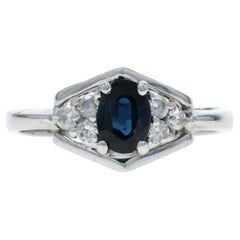 White Gold Sapphire Diamond Ring - 14k Oval .80ctw