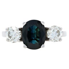 Bague de fiançailles en or blanc 14 carats avec saphirs et diamants taille ovale de 3,64 carats