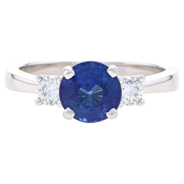 White Gold Sapphire & Diamond Ring - 14k Round 2.12ctw Engagement For Sale
