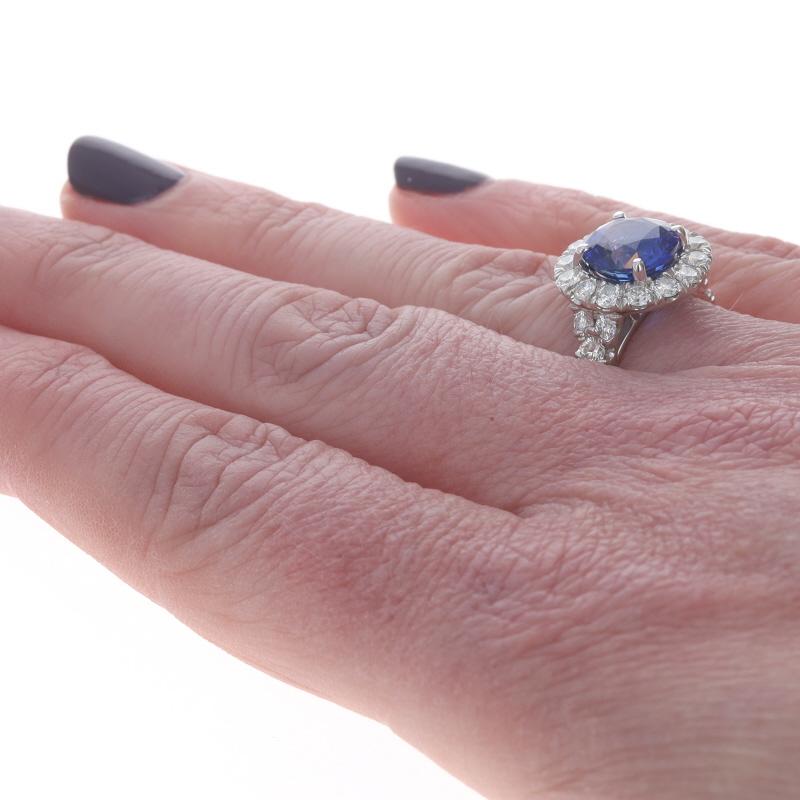 Donna Anello con zaffiro e diamante in oro bianco - 14k Round 5.54ctw GIA in vendita