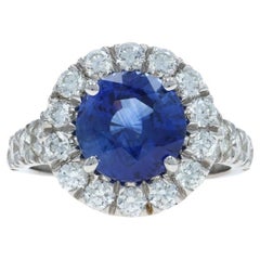 Bague en or blanc saphir diamant - 14k Rond 5.54ctw GIA