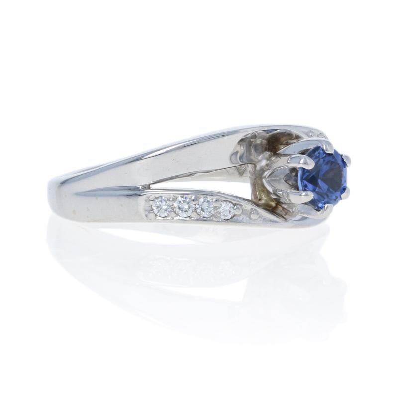 White Gold Sapphire & Diamond Ring, 14k Round Cut .56ctw 2