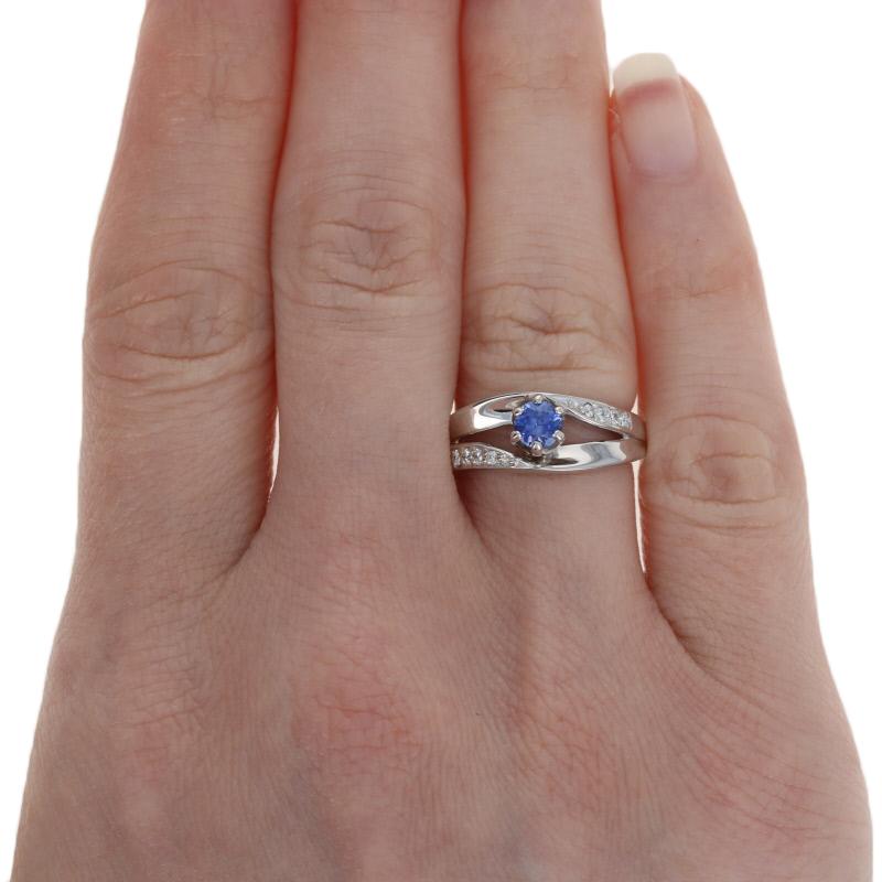 White Gold Sapphire & Diamond Ring, 14k Round Cut .56ctw 3