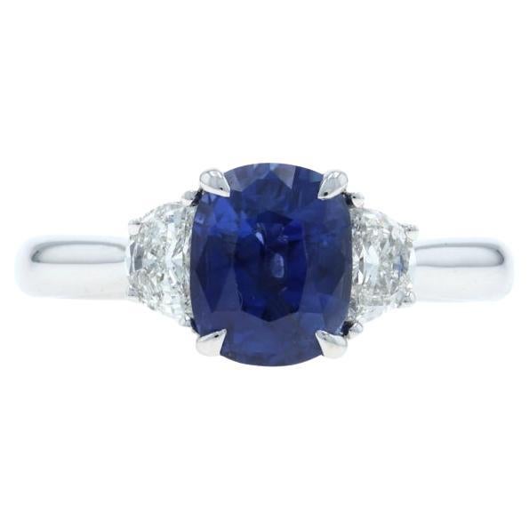 Anello con zaffiro e diamante in oro bianco - 18k Cuscino 2,63ctw Fidanzamento