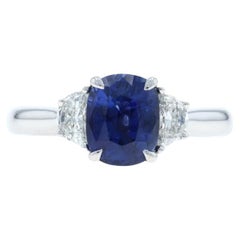 White Gold Sapphire Diamond Ring - 18k Cushion 2.63ctw Engagement