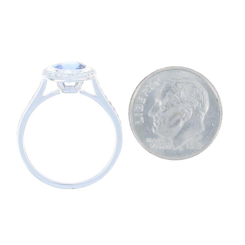 White Gold Sapphire & Diamond Ring, 18 Karat Round Cut 1.64 Carat Milgrain Halo 2