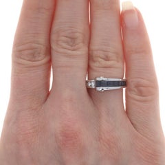 White Gold Sapphire & Diamond Scroll Band - 14k Square 1.06ctw Ring Sz 5 3/4