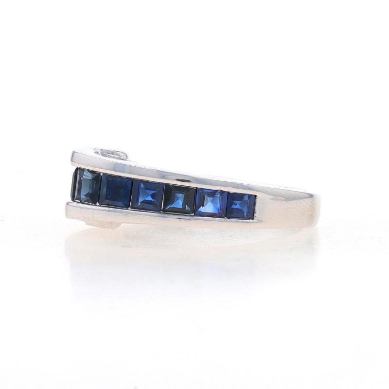 Square Cut White Gold Sapphire & Diamond Scroll Band - 14k Square 1.06ctw Ring Sz 5 3/4 For Sale