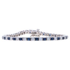 White Gold Sapphire Diamond Tennis Bracelet 7" - 14k Square 4.59ctw