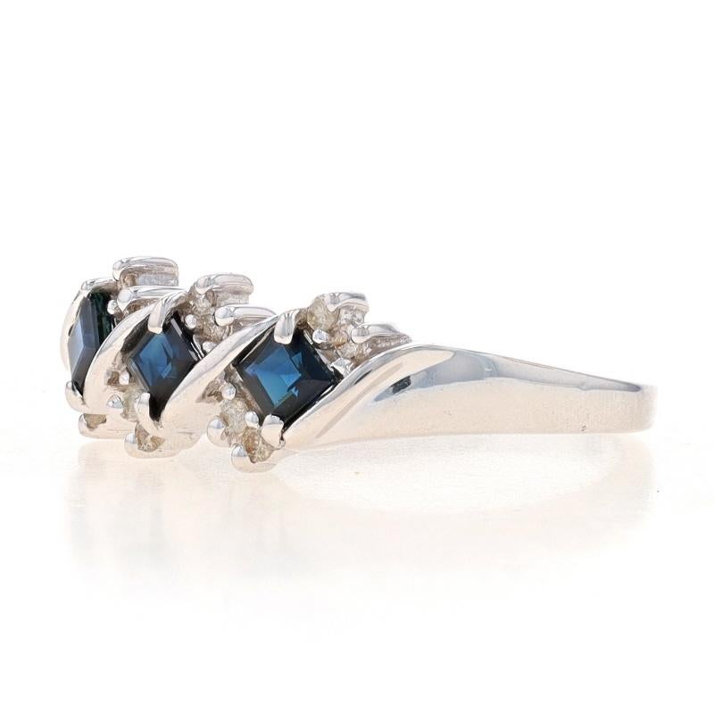Square Cut White Gold Sapphire & Diamond Three-Stone Band - 14k Square .54ctw Ring For Sale