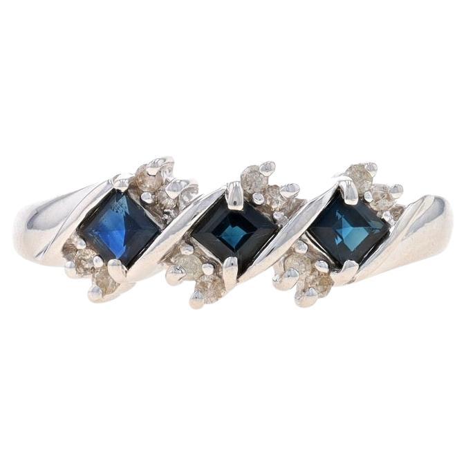 White Gold Sapphire & Diamond Three-Stone Band - 14k Square .54ctw Ring