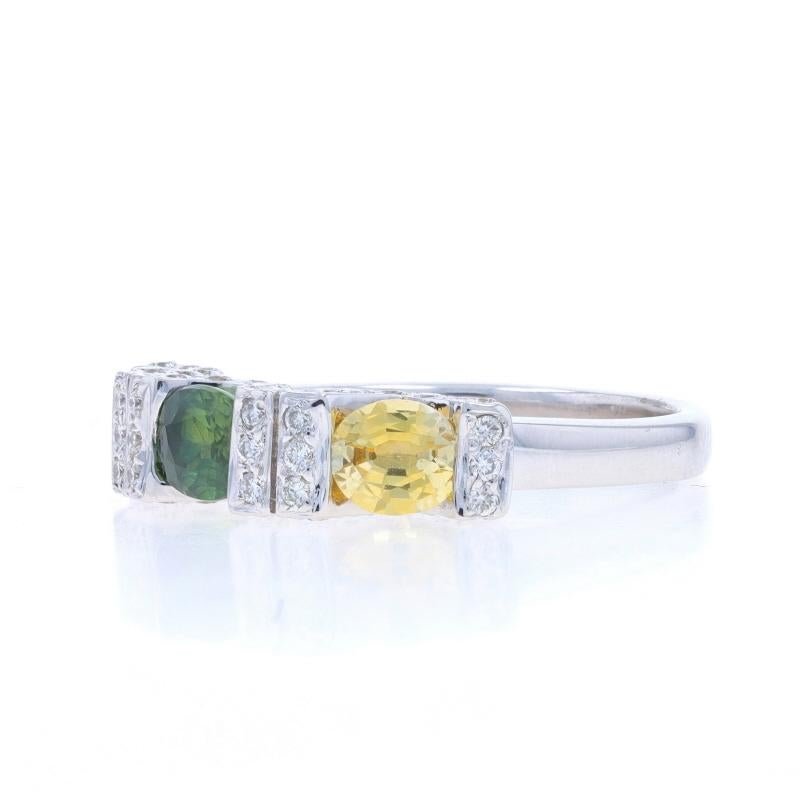 White Gold Sapphire Diamond Three-Stone Band - 18k Oval 1.86ctw Ring In New Condition For Sale In Greensboro, NC
