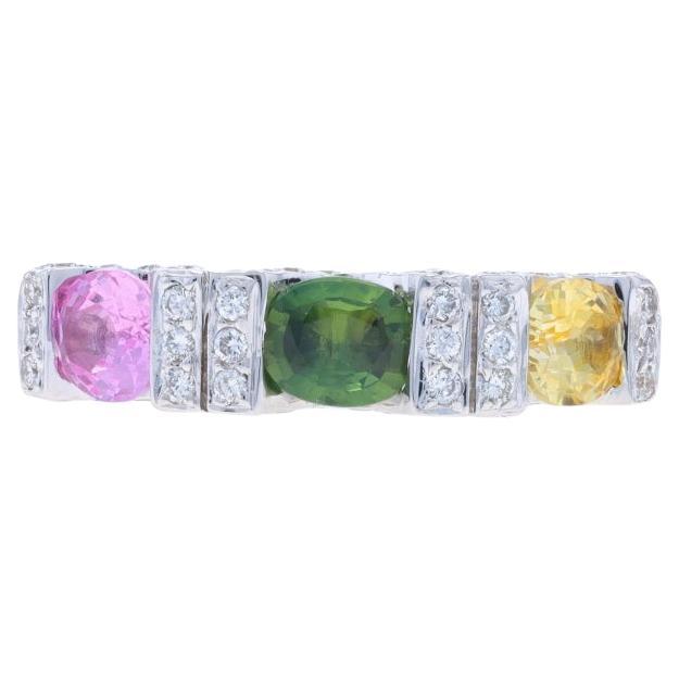 Anillo de oro blanco con zafiro y diamantes de tres piedras - Anillo ovalado de 18k y 1,86 ctw