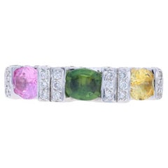 Anillo de oro blanco con zafiro y diamantes de tres piedras - Anillo ovalado de 18k y 1,86 ctw