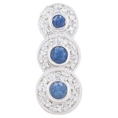 White Gold Sapphire & Diamond Three-Stone Journey Halo Pendant - 14k Rnd .44ctw