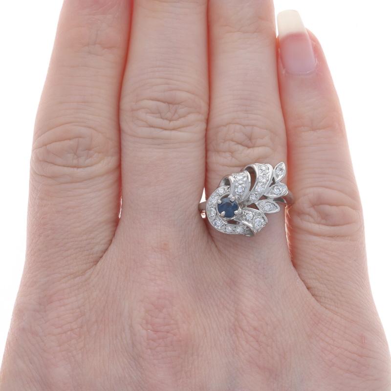 Round Cut White Gold Sapphire Diamond Vintage Bypass Ring - 14k Round .89ctw Milgrain For Sale