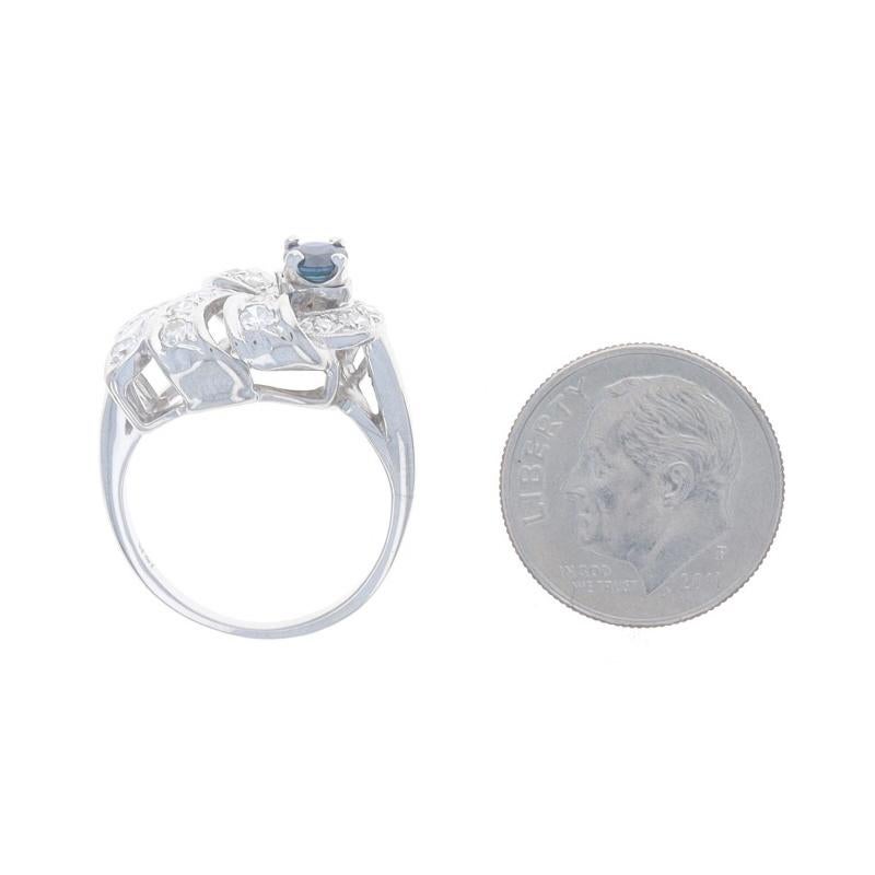 White Gold Sapphire Diamond Vintage Bypass Ring - 14k Round .89ctw Milgrain For Sale 2