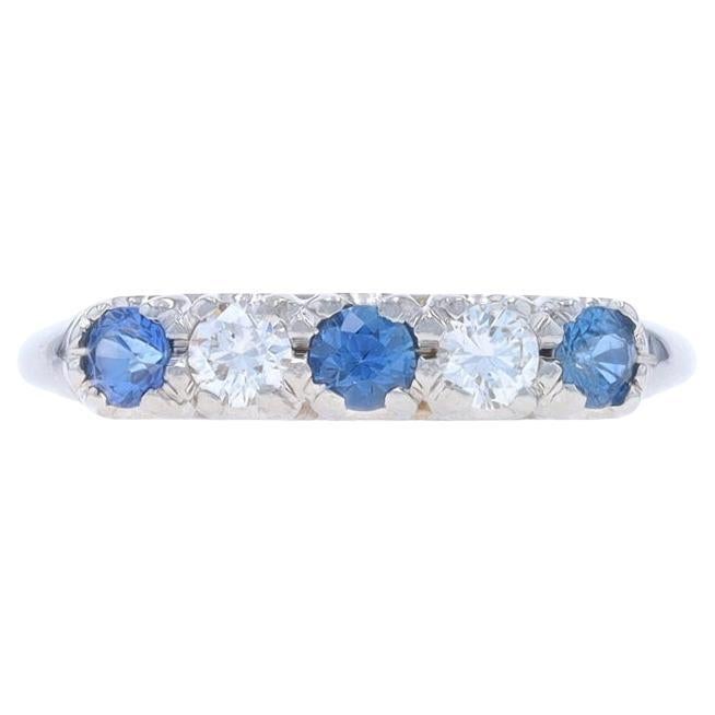 White Gold Sapphire Diamond Vintage Five-Stone Wedding Band 14k Rnd .55ctw Ring