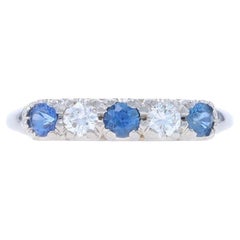 Oro blanco Zafiro Diamante Vintage Alianza de boda de cinco piedras 14k Rnd .55ctw Anillo