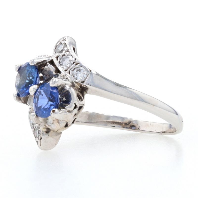 For Sale:  White Gold Sapphire & Diamond Vintage Two-Stone Bypass Ring, 14k Round 1.22ctw 3
