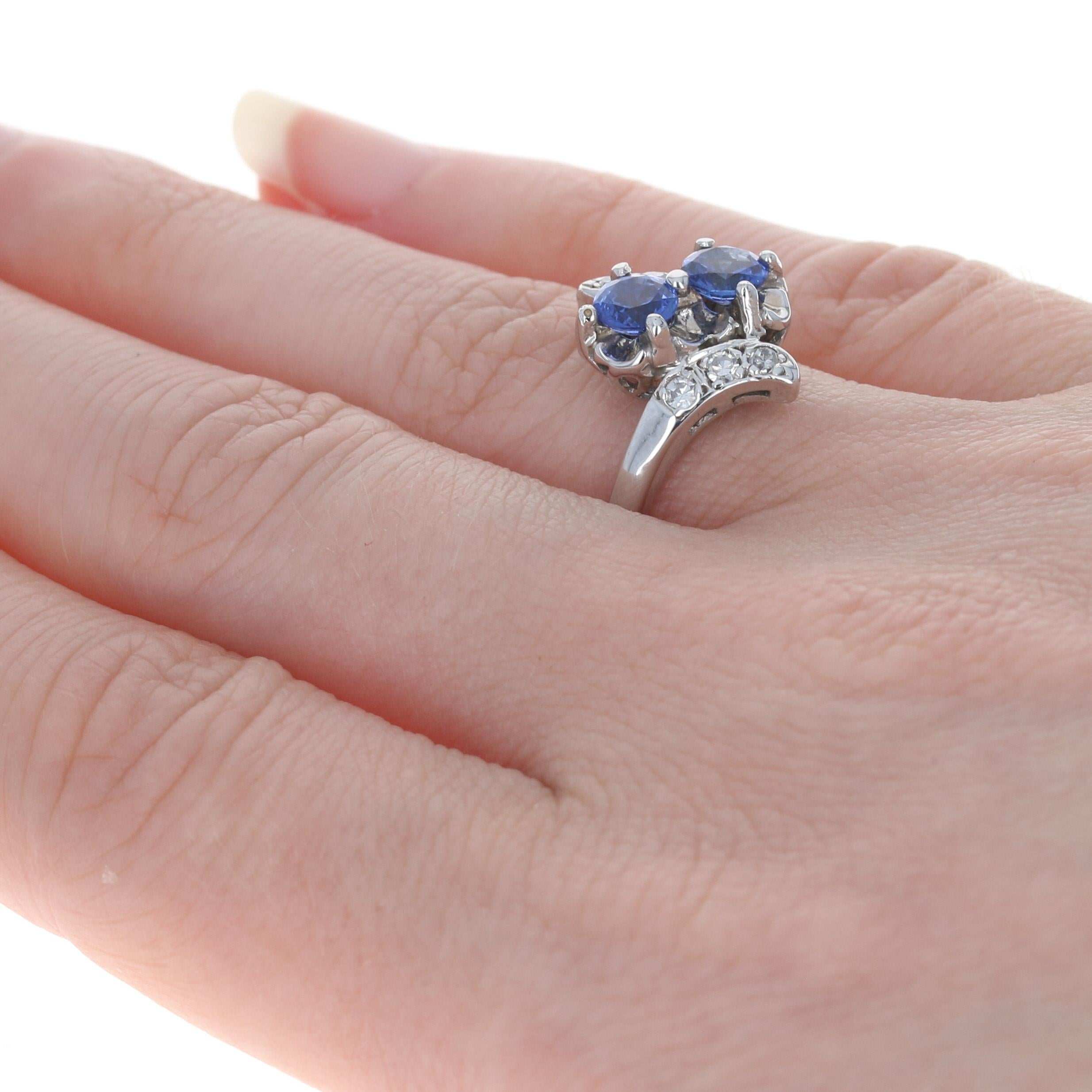 For Sale:  White Gold Sapphire & Diamond Vintage Two-Stone Bypass Ring, 14k Round 1.22ctw 4