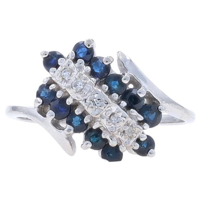 White Gold Sapphire Diamond Waterfall Ring -10k Round .87ctw Cluster Halo Bypass For Sale