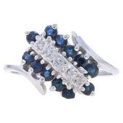 White Gold Sapphire Diamond Waterfall Ring -10k Round .87ctw Cluster Halo Bypass