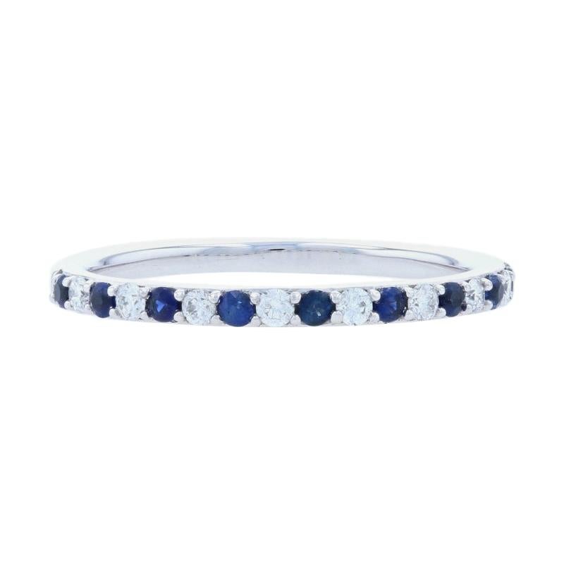 White Gold Sapphire & Diamond Wedding Band - 14k Round .56ctw Stackable Ring