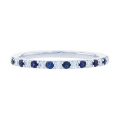 White Gold Sapphire & Diamond Wedding Band - 14k Round .56ctw Stackable Ring