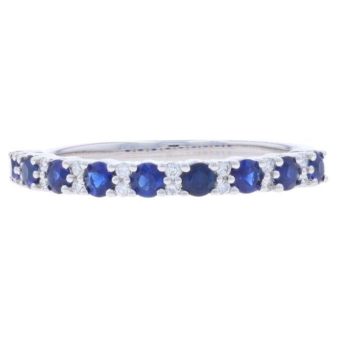 White Gold Sapphire Diamond Wedding Band - 14k Round .57ctw Stackable Ring For Sale
