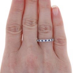 White Gold Sapphire & Diamond Wedding Band, 14k Round Cut .32ctw Milgrain Ring