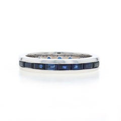 White Gold Sapphire Eternity Band - 14k Baguette 1.33ctw Wedding Ring SZ 7 3/4