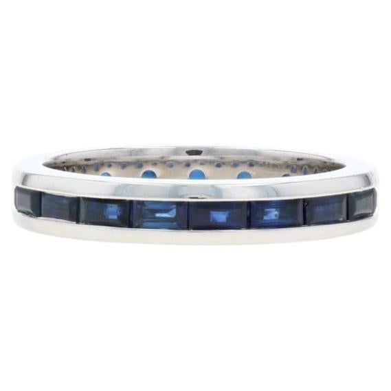 White Gold Sapphire Eternity Band - 14k Baguette 1.33ctw Wedding Ring SZ 7 3/4 For Sale