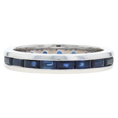 White Gold Sapphire Eternity Band - 14k Baguette 1.33ctw Wedding Ring SZ 7 3/4
