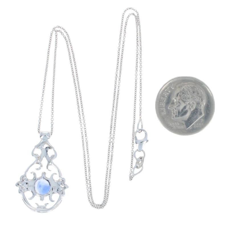 White Gold Sapphire Pendant Necklace, 14k & 18k Round Cut 1.14 Carat Milgrain 1