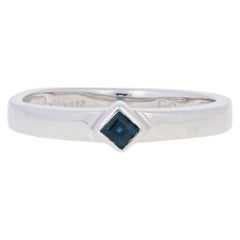 White Gold Sapphire Ring, 14k Square Cut .15ct Solitaire Engagement Promise