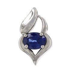 White Gold Sapphire Solitaire Pendant - 14k Oval 1.00ct East-West